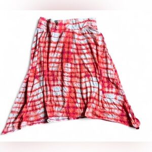 Joe Benbasset Red & White Tie-Dye Midi Skirt XL | Festival Rave Vacation Boho
